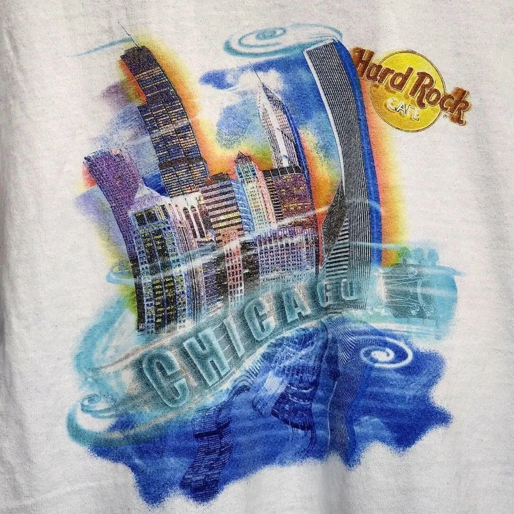 Hard Rock Chicago Vintage USA Made Shirt White Windy City Rare OG‎ 90s Size 2XL